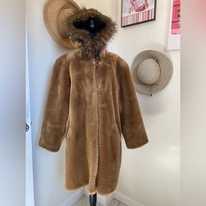 Pamela McCoy Plush Brown Faux-Fur Hooded Coat